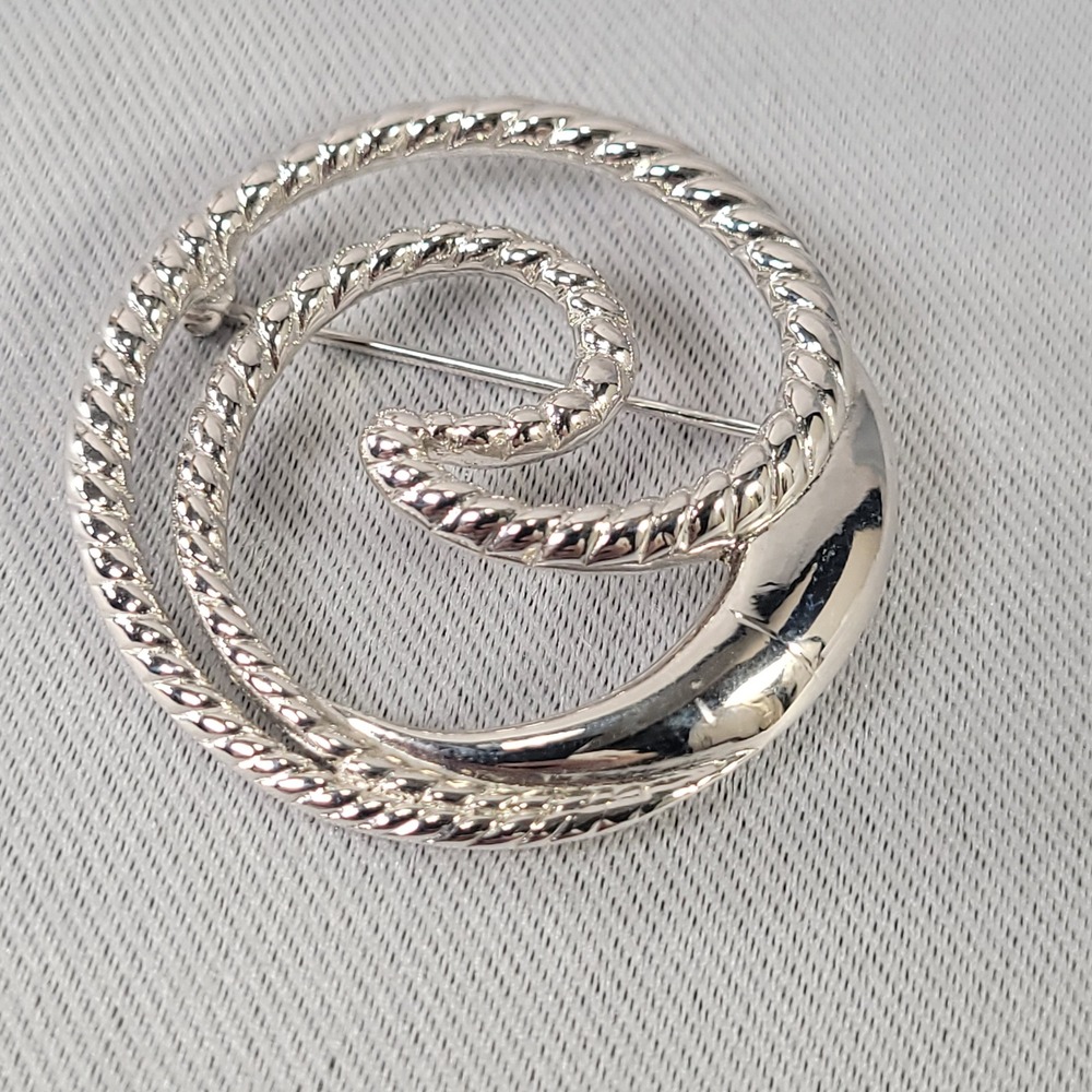 Trifari Silver Tone Swirl Brooch Vintage Textured Spiral Swirl Openwork Pin
